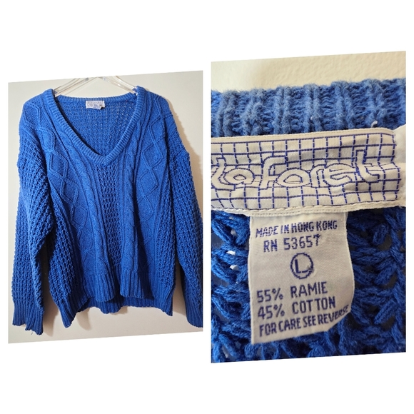 La Foret Vintage 80s Chunky Knit Sweater Stranger Things Style -Cobalt Blue S/M - Picture 1 of 5